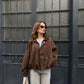Camel Suede Jacket With Golden Zipper