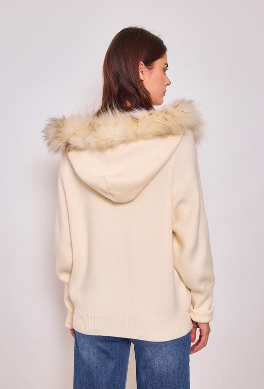 The French Cream Fur Jacket With Pockets & Hoodie