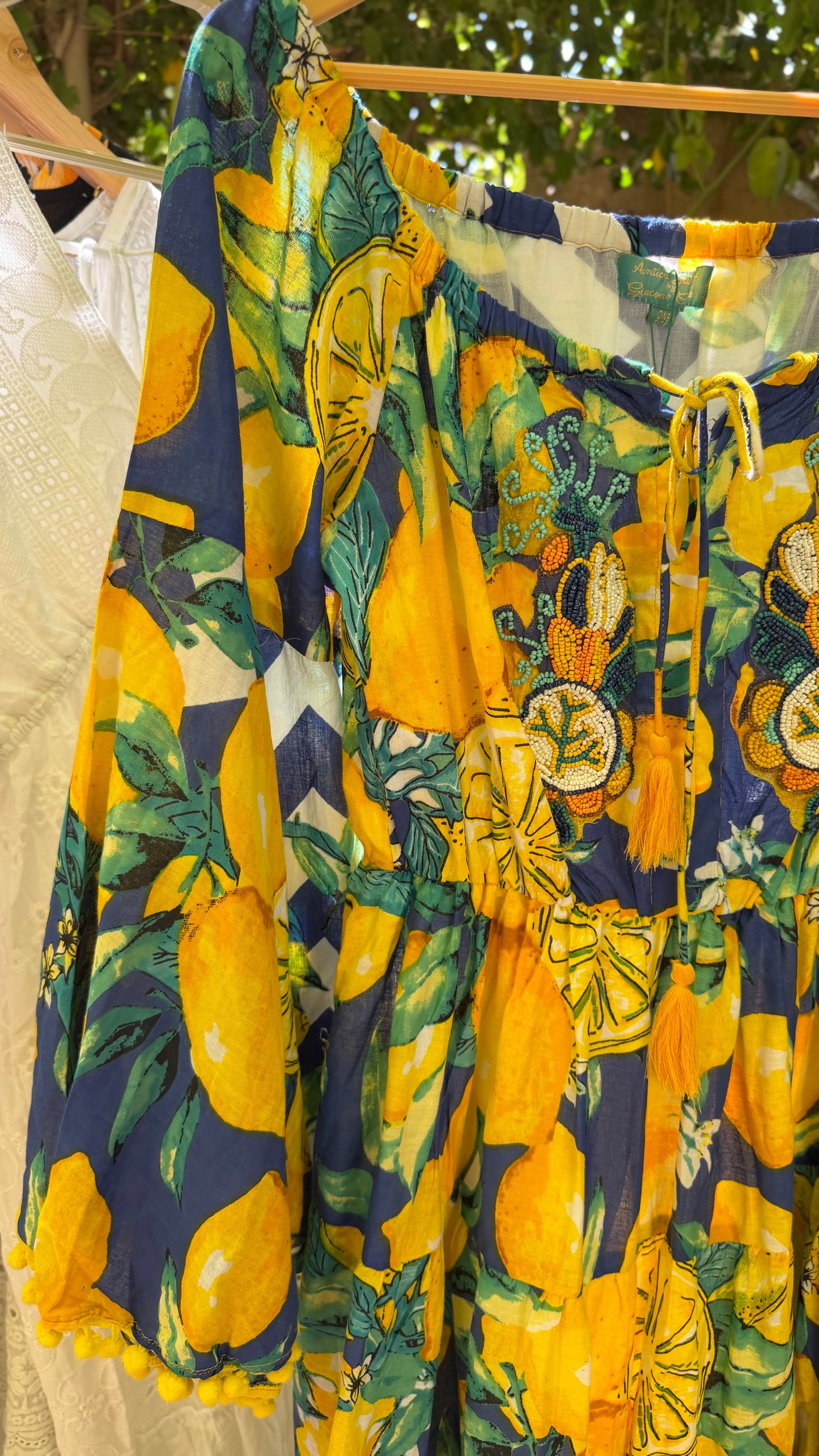 Antica Sartoria Blue Lemon Dress With Handmade Embroidery Beads