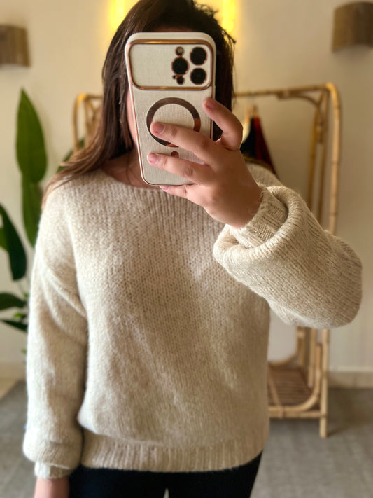 Beige Mohair Pullover With Golden Threads
