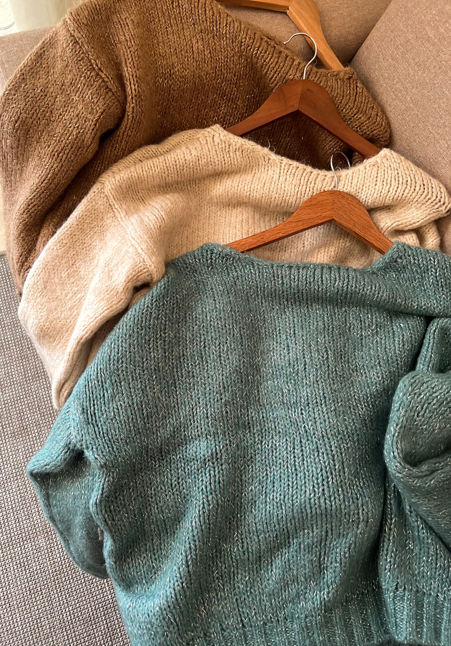 Camel Mohair Pullover With Golden Threads