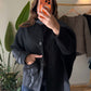 Black Wool Jacket With Pockets & Detachable Scarf