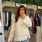 Beige Floral Embroidered Lace Oversized Shirt