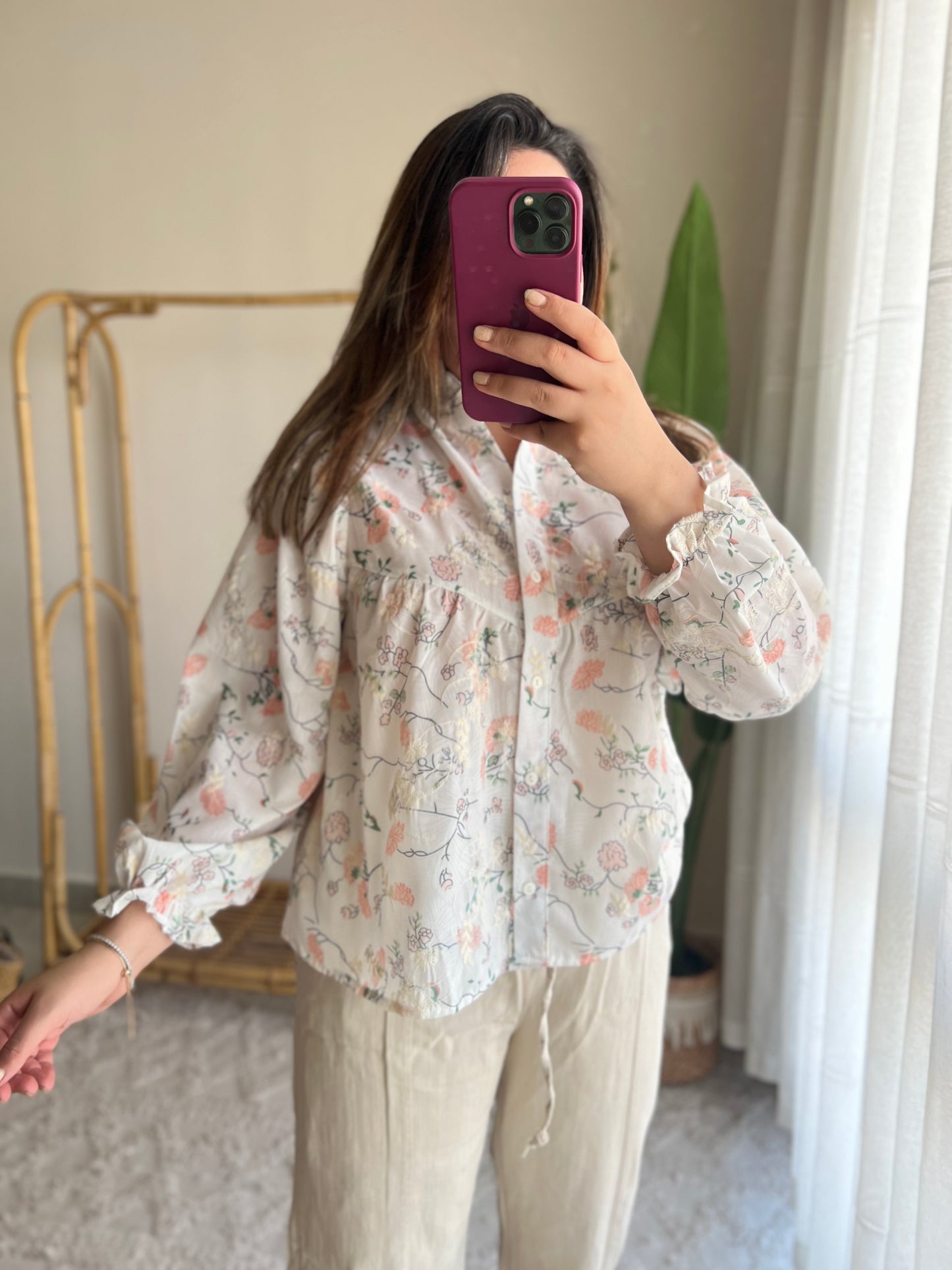 Pink Embroidered Floral Blouse