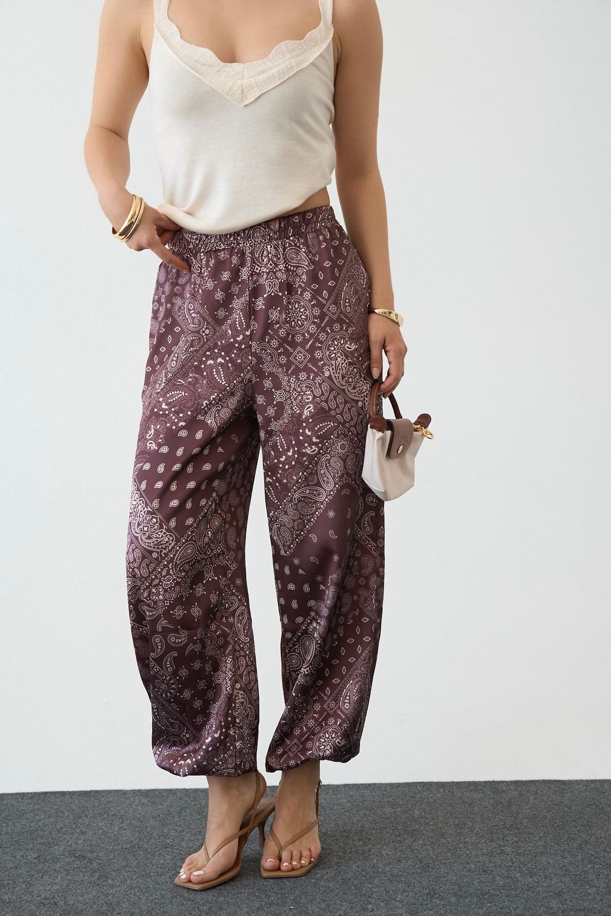 Brown Paisley Balloon Satin Pants