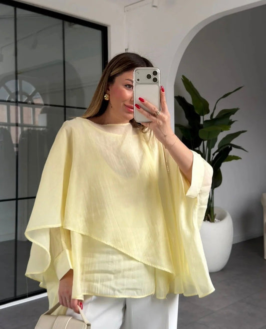 Yellow Chiffon Cape Blouse