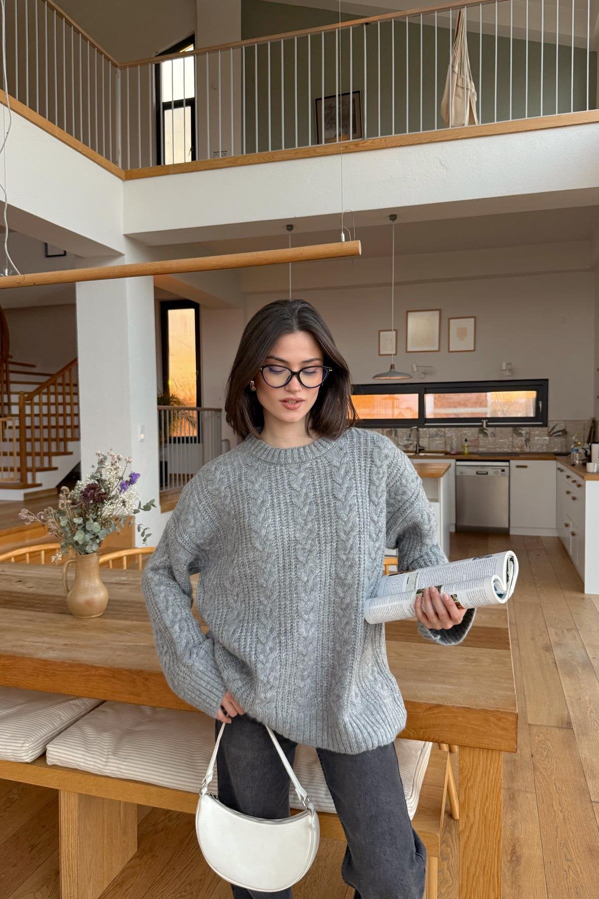 Grey Braided Pullover
