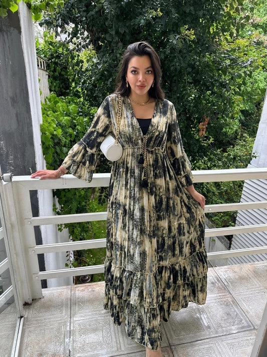 The Spanish Black Marble Ruffled Dress