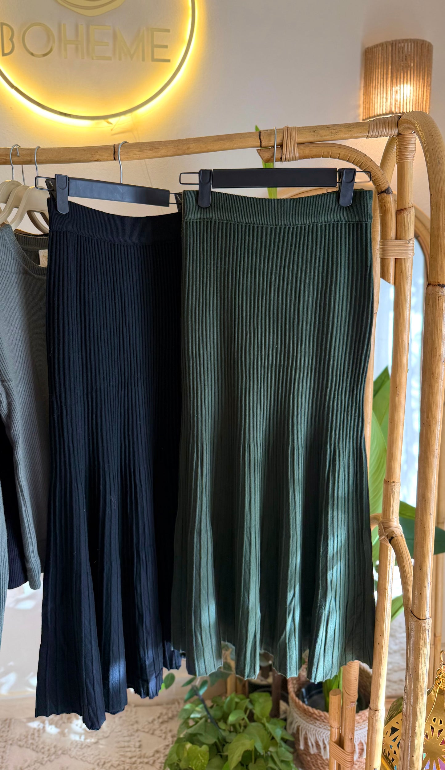 Olive Wool Pleated Bodycon Skirt