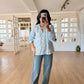Baby Blue Cut Out Embroidered Blouse
