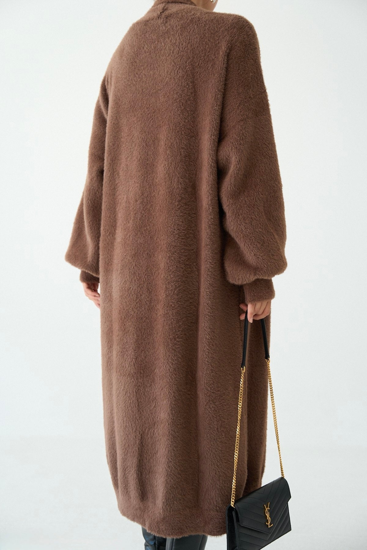 Brown Fluffy Heavy Longline Coat Cardigan
