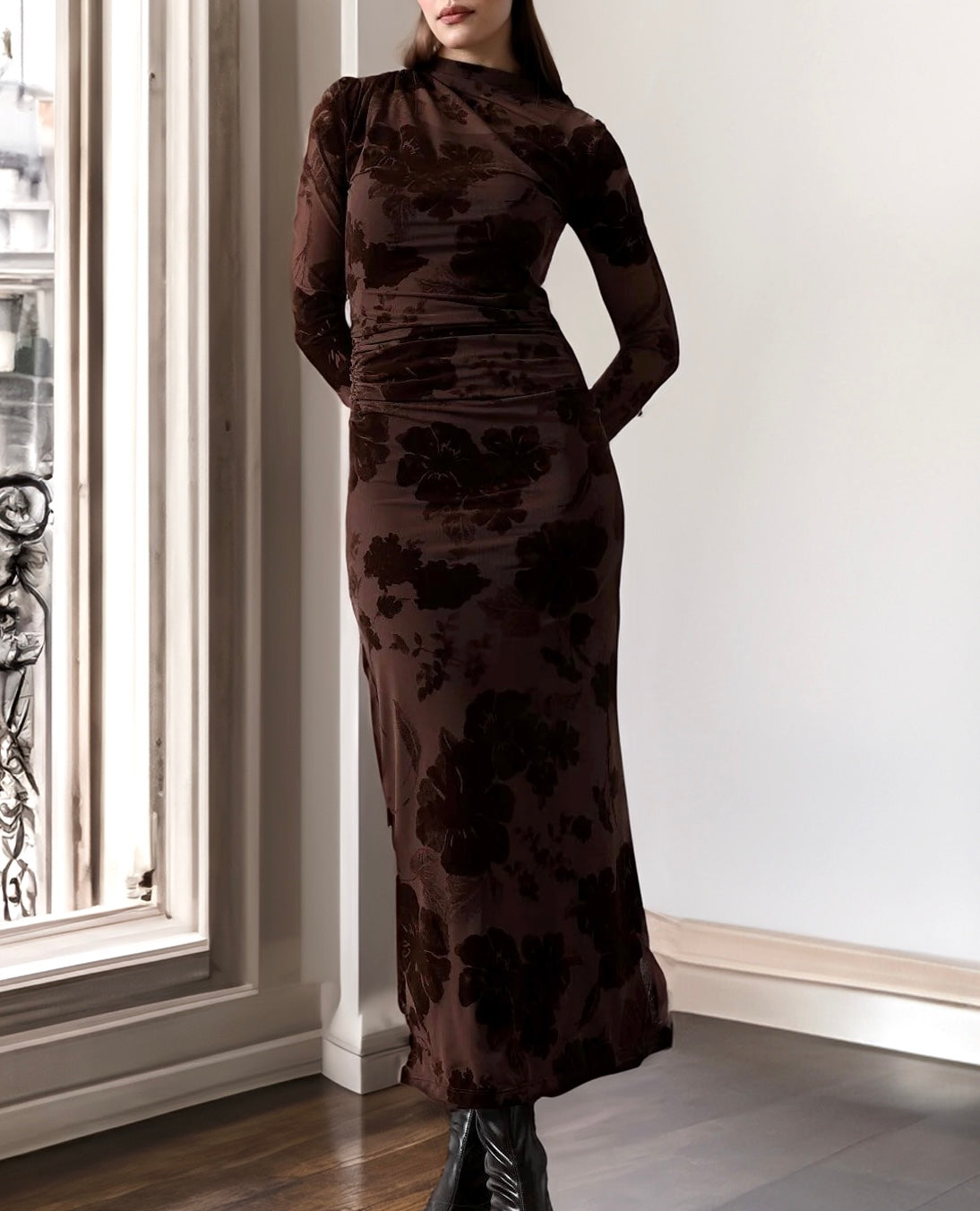 Brown Velvet & Tull Bodycon Dress