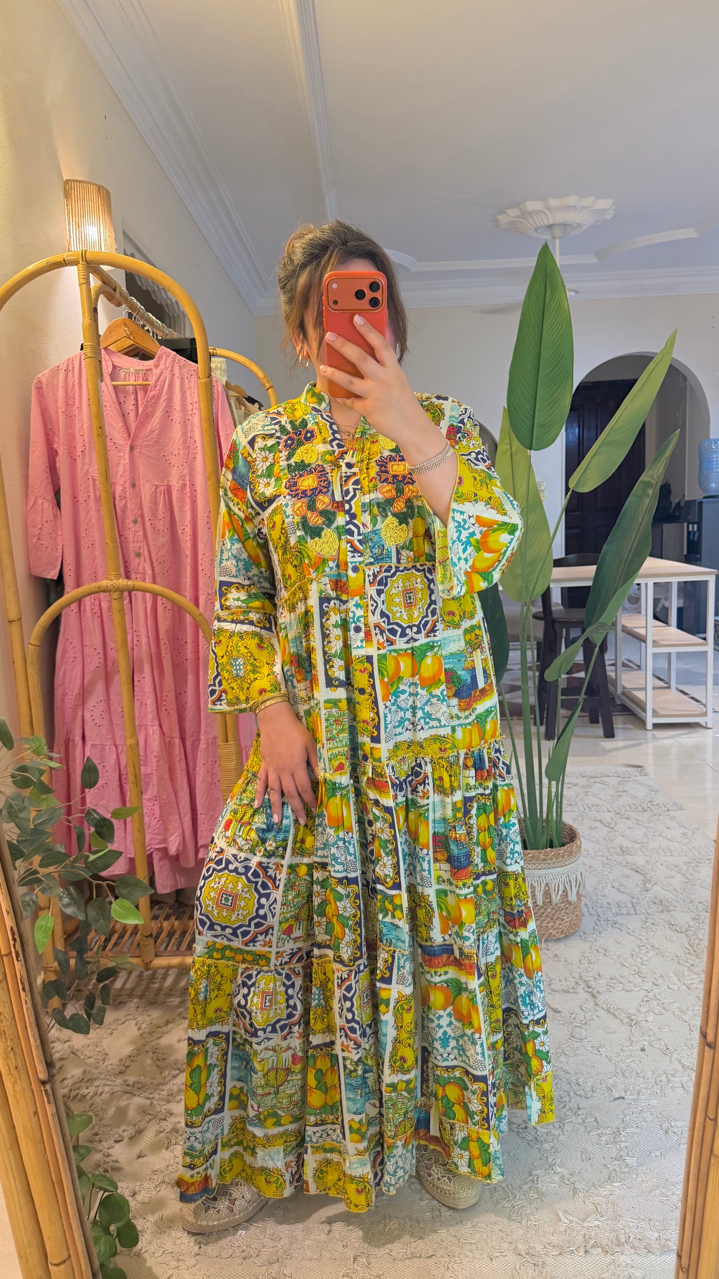 The Positano Embroidered Blue Lemon Dress