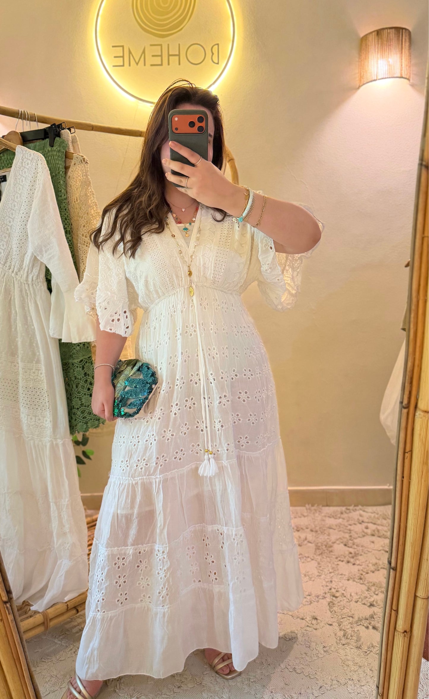 White Cut Out Dress With Butterfly Sleeves