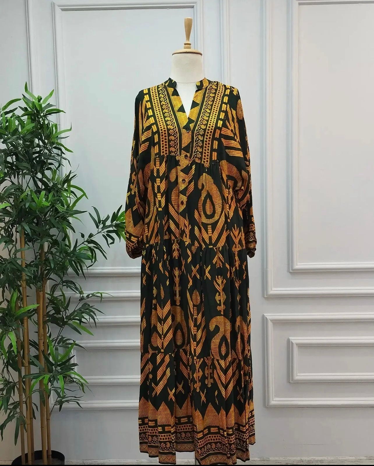 Teal & Golden Patterned Dress