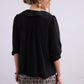 Black Ruffle Blouse With Floral Dantel