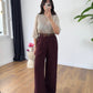Burgundy Linen Pants With Leather Belt