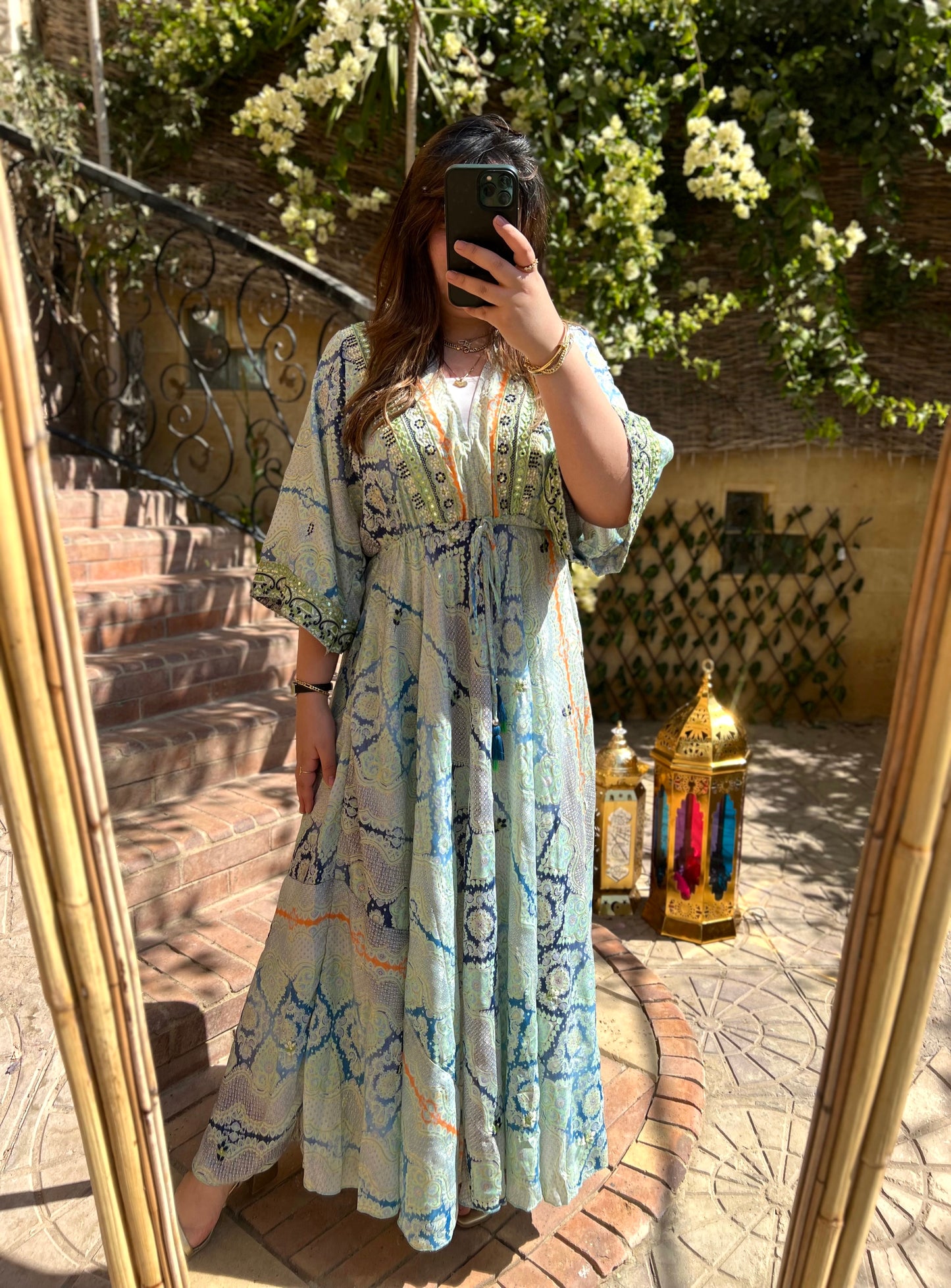 The Moroccan Blue Green Embroidered Dress
