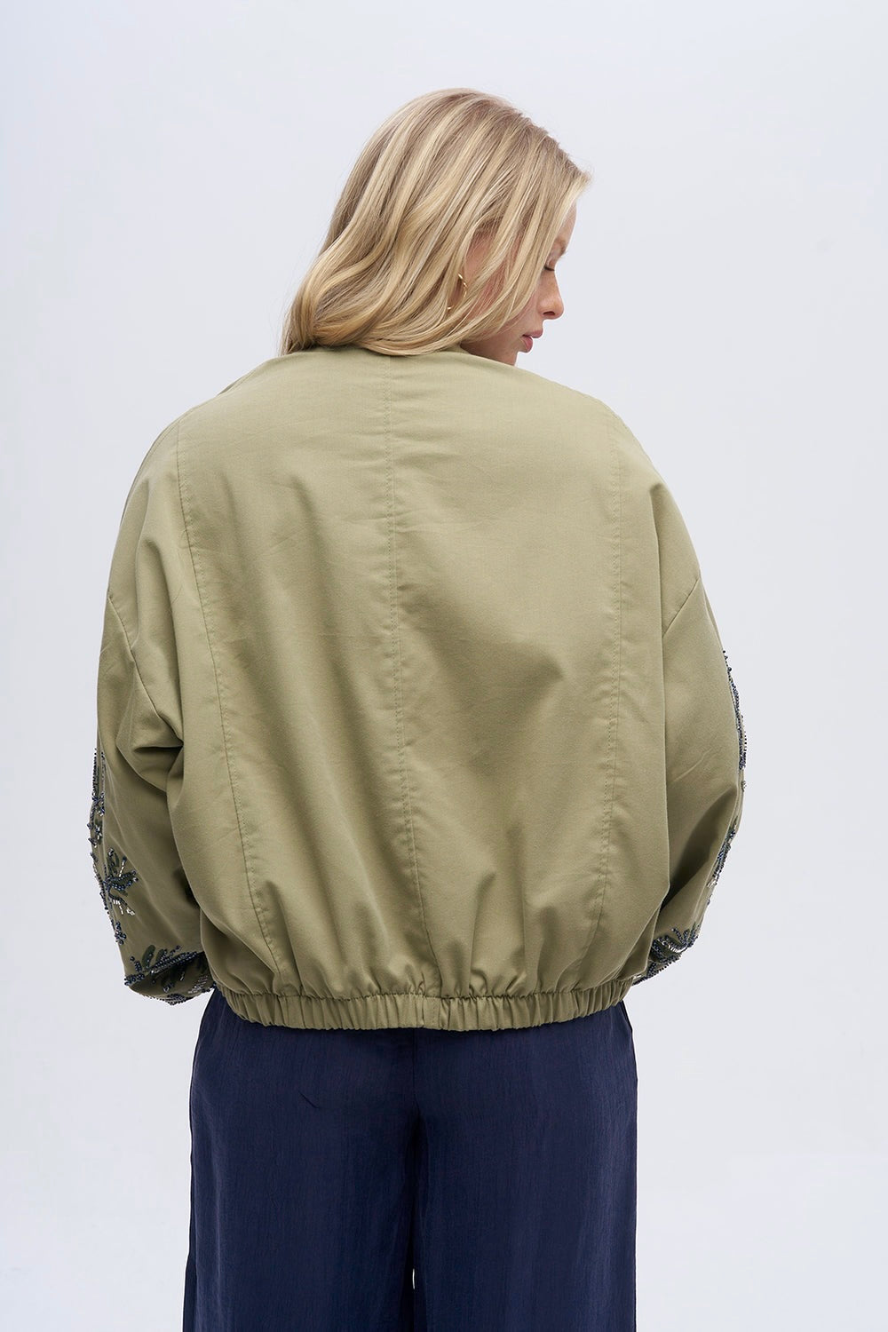 Olive Embroidered Bomber Jacket