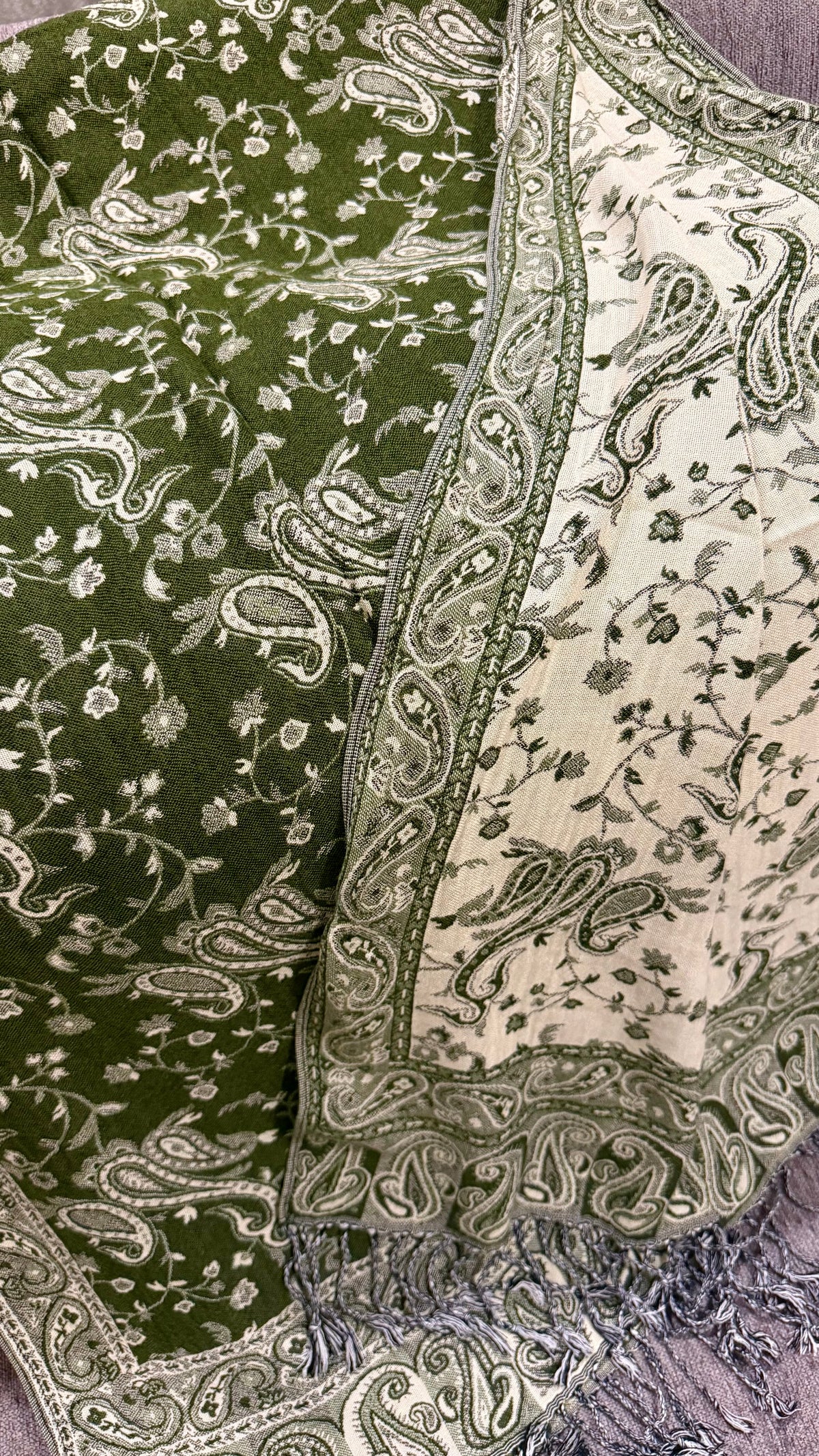 Green Cotton Double-Face Pashmina