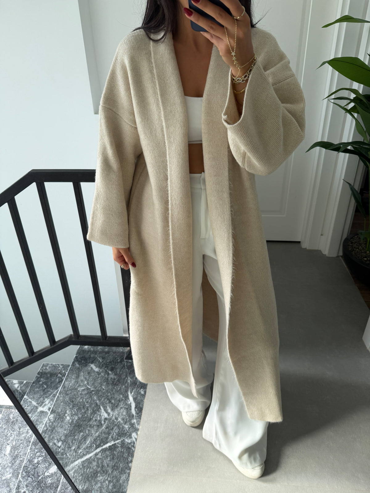 Beige Heavy Longline Coat Cardigan