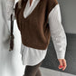 Brown V Triko Vest With Striped Black Cotton Shirt (one piece)