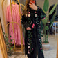 Black Floral Embroidered Belted Dress