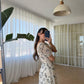Beige & Black Vintage Embroidered Dress With Square Neck