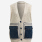 Cream Triko Patchwork Denim Vest With Pockets