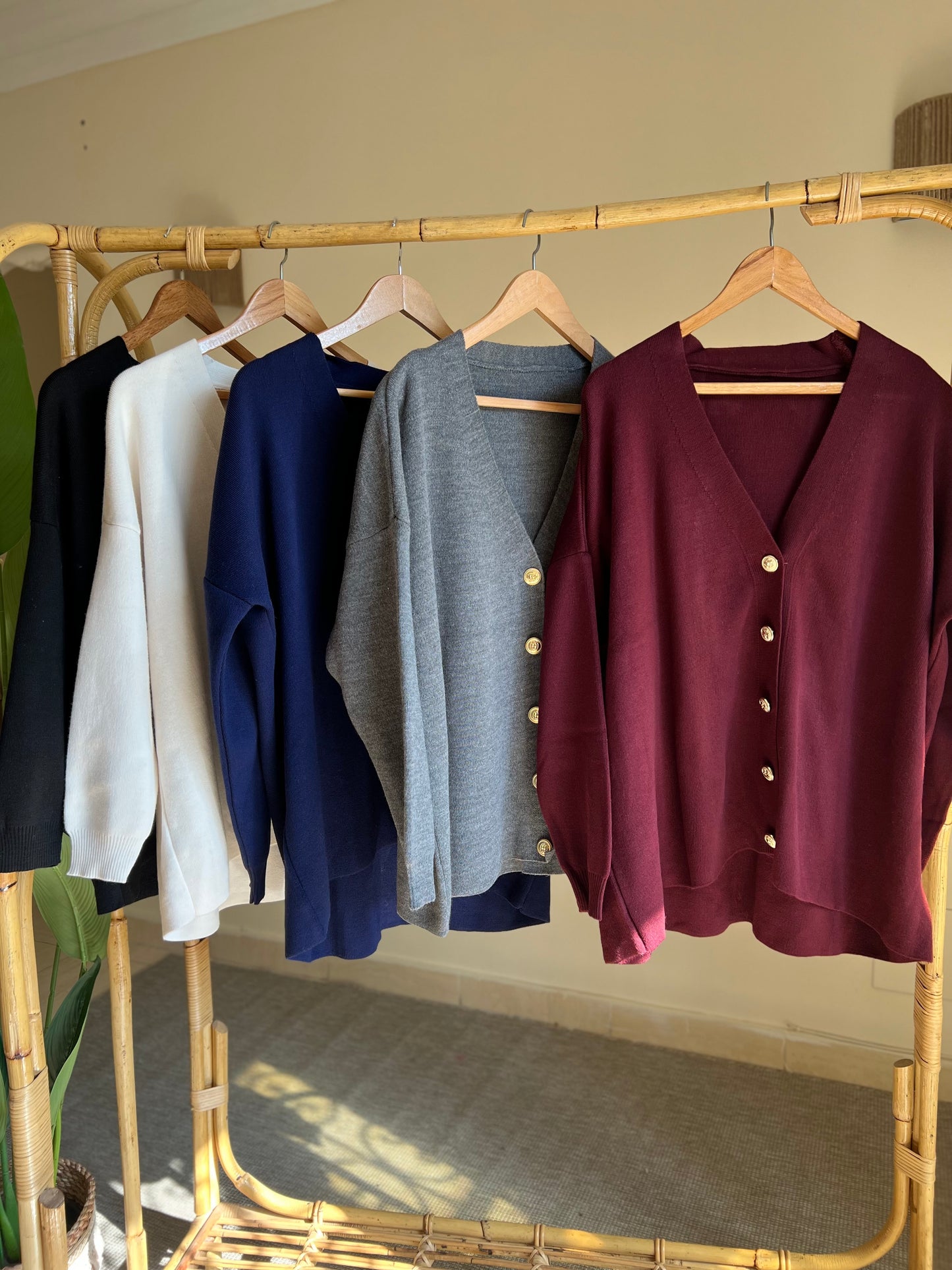 Burgundy Oversized Cardigan With Golden Buttons