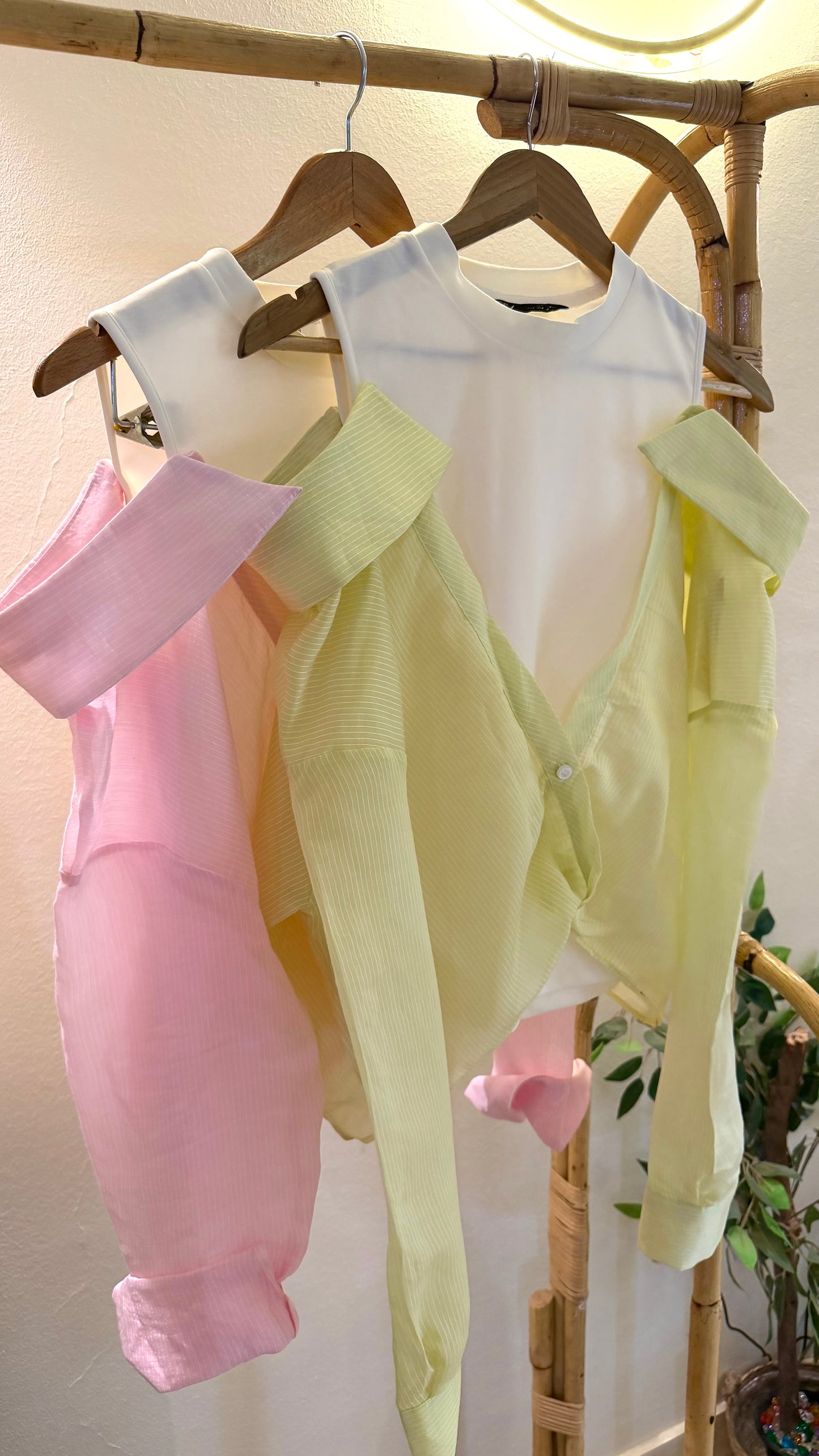 Off Shoulder Striped Lime Shirt With White Top