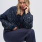 Navy Embroidered Bomber Jacket