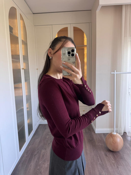 Burgundy Basic Top With Golden Buttons