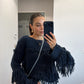 The Boho Fringe Navy Pullover