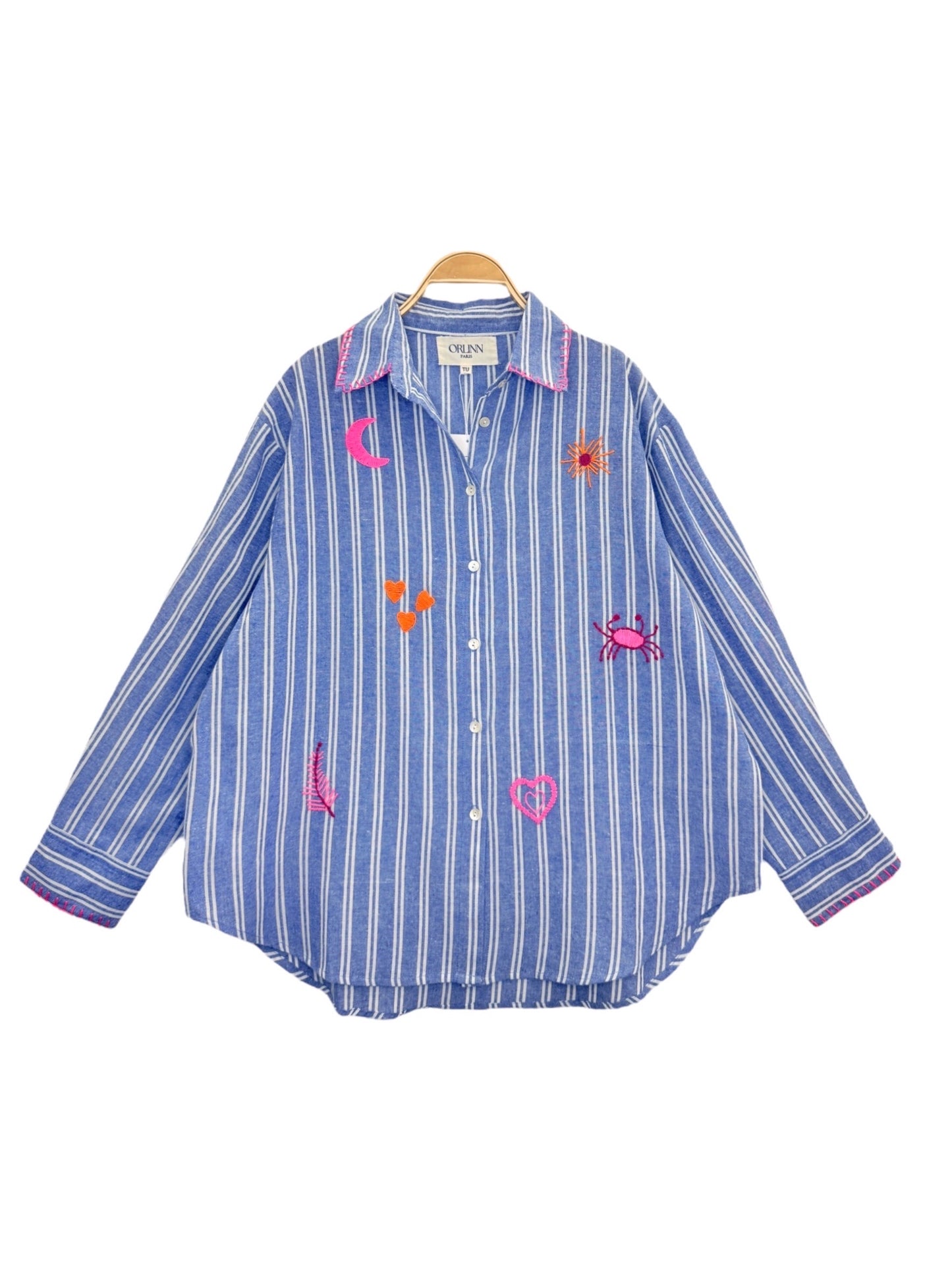 The French Embroidered Striped Blue Shirt