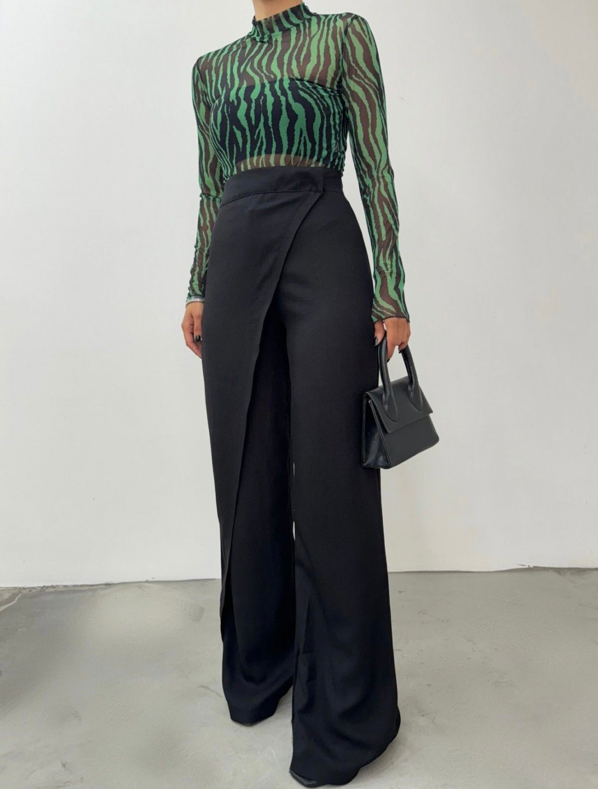 Dark Grey Linen Wrapped Wide Leg Pants