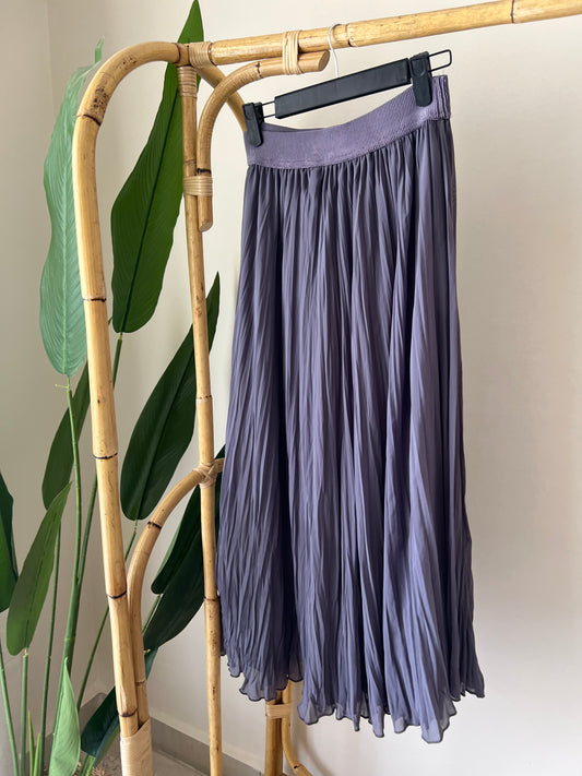 Grey Chiffon Pleated Maxi Skirt