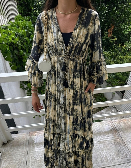 The Spanish Black Marble Ruffled Dress