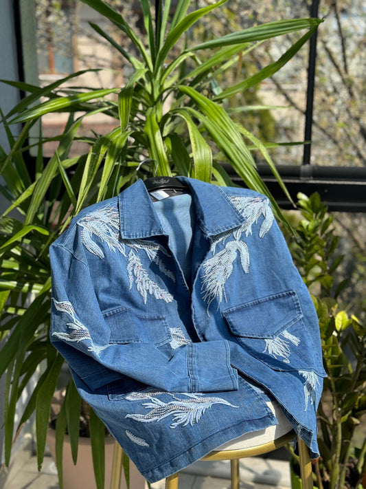 Embroidered Denim Jacket With Pockets