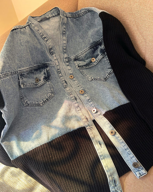 Denim X Triko Black Jacket With Pockets