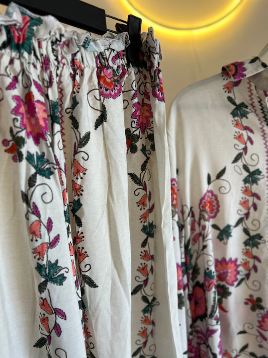 Floral White Oversized Shirt Set