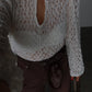 Off White Lace Blouse With Front Ties