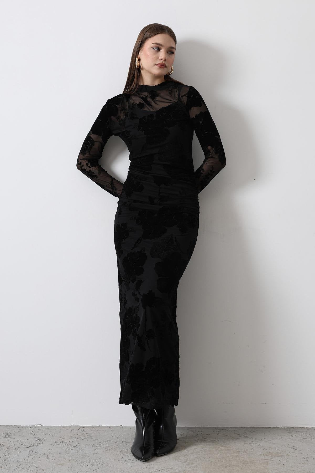 Black Velvet & Tull Bodycon Dress