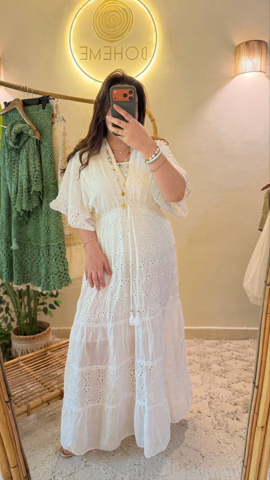White Cut Out Dress With Butterfly Sleeves