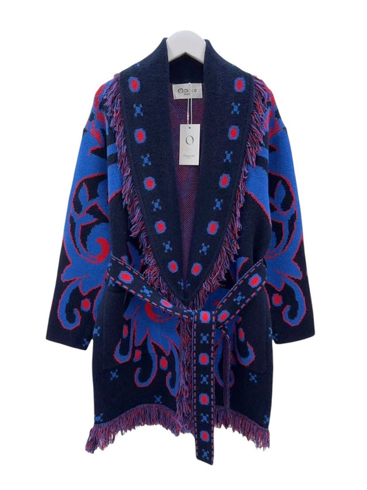 The French Blue Fringes Cardigan With Belt & Pockets