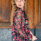 Black Chiffon Floral Shirt With Tassels