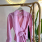 Striped Pink Tie Shirt With Side Belt (Petite Size)