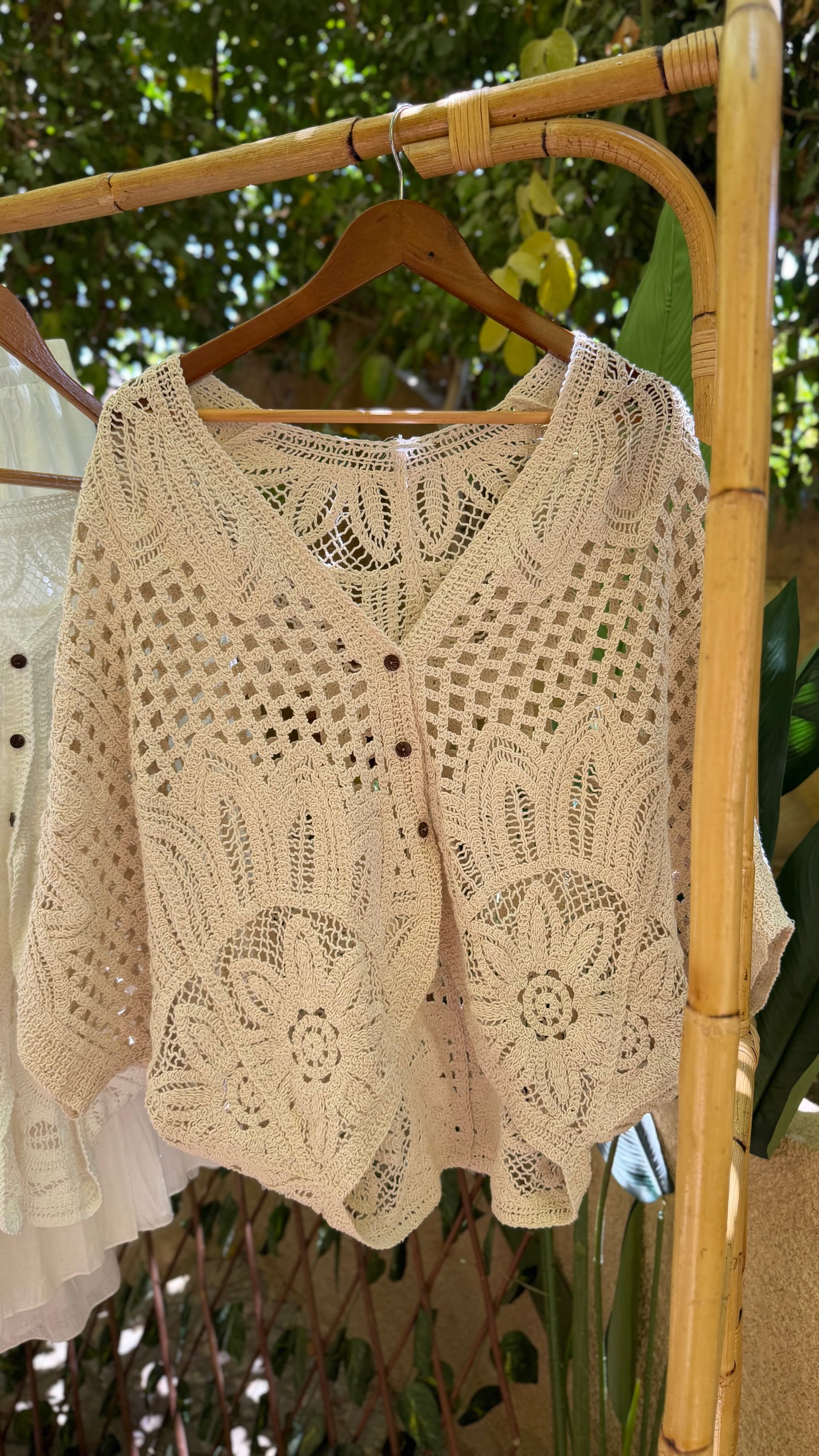 Beige Crochet Top With Buttons