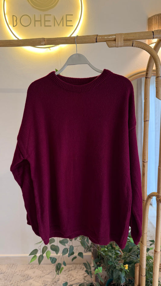 Maroon Round Neck Pullover With Bell Sleeves