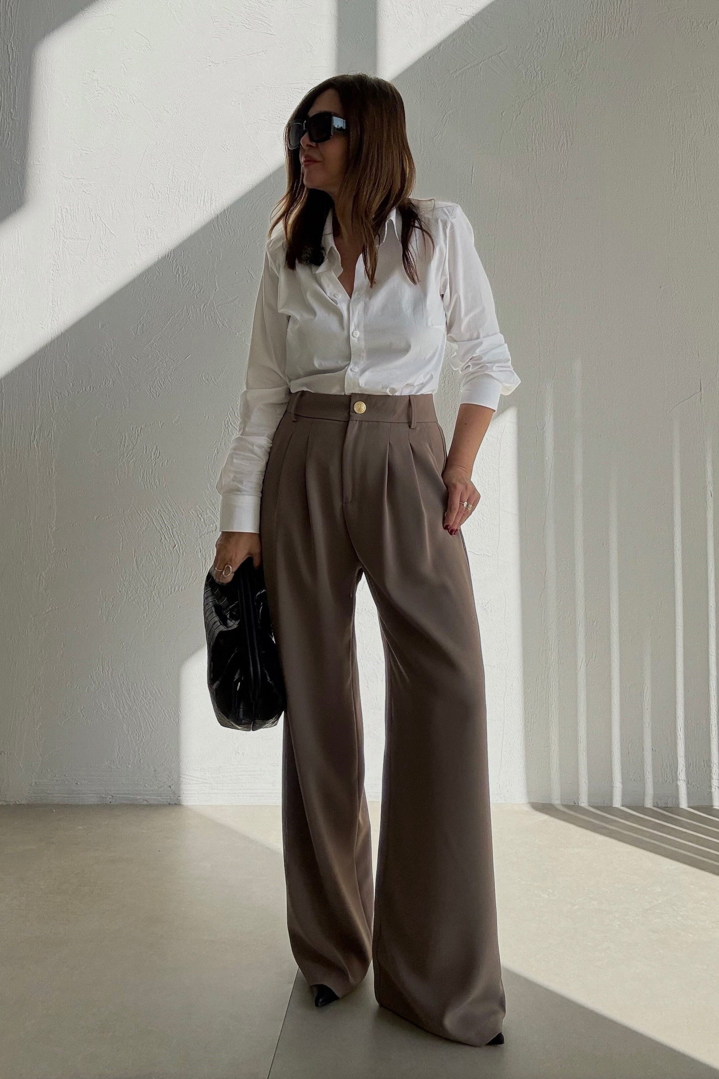 Olive Classic Pants With Golden Button